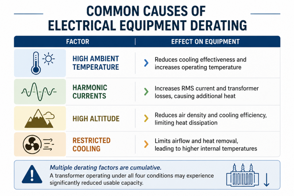 Common causes of why electrical equipment is derated.