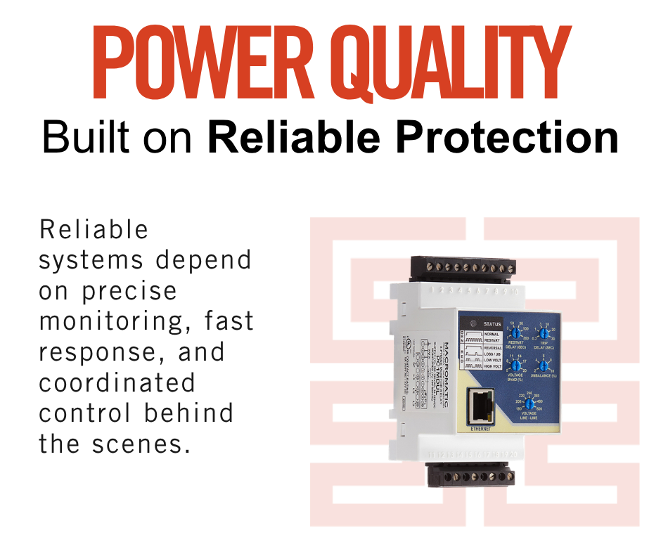 Trystar's phase monitoring relays protect against under- and over-voltage conditions, as well as phase loss / reversal.