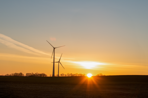 wind turbines in empty field